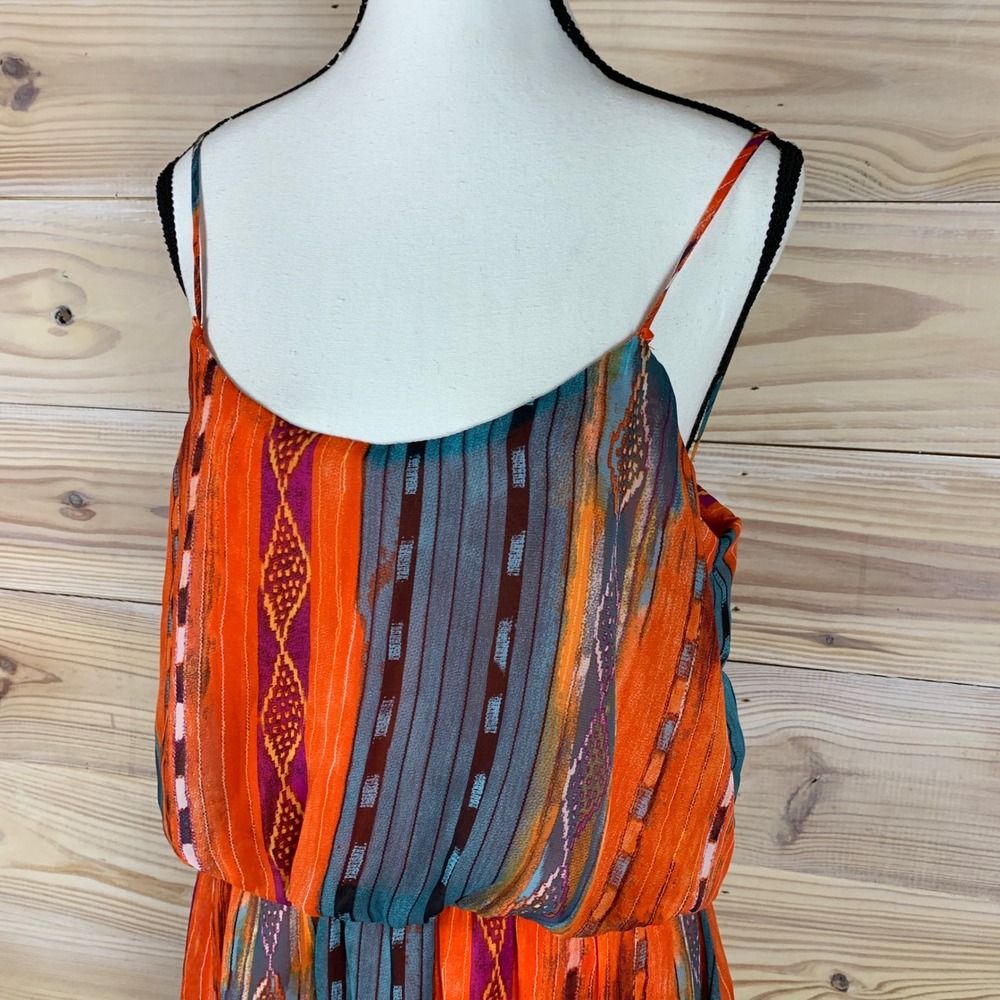 City Triangles Dress Women Medium Tribal‎ Bold Boho Blouson Mini Spaghetti Strap - Picture 2 of 9